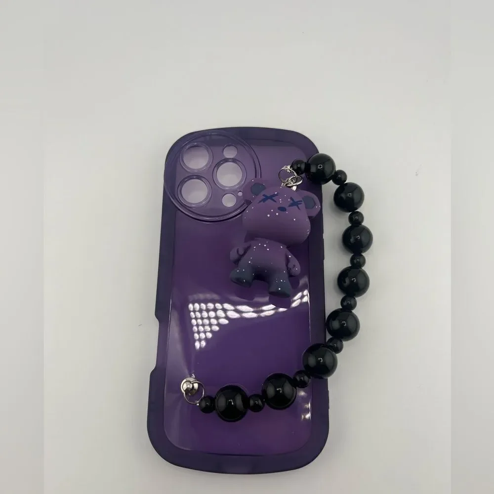 COPY - Purple Teddy Charm I-Phone 16 Case with Beaded Handle - Picture 5 of 8